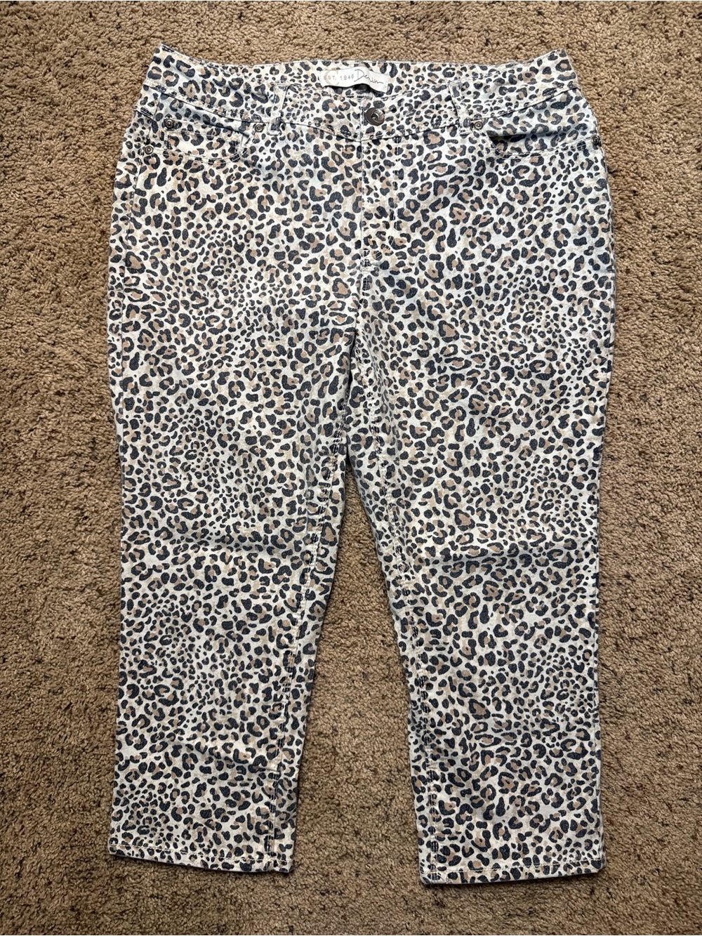 Leopard Print Cropped Jeans in Neutral Tones - Women